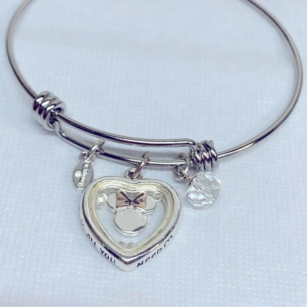 Disney Minnie Mouse Heart Bracelet All You Need is Love Silver Tone Dainty OSFA